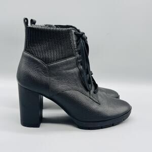 Corso Como Boots Womens 9 Black Leather Sock Ankle Lace Up Block Heel Booties